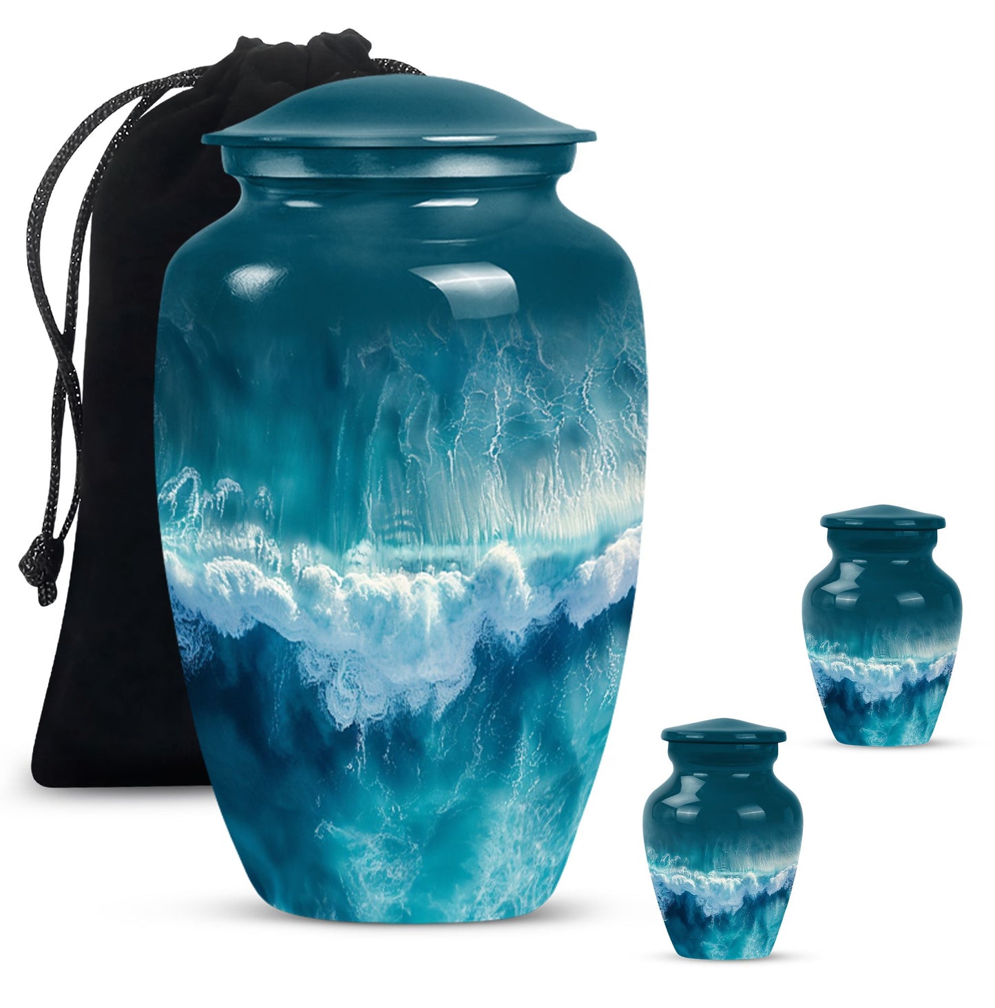 Classic ocean waves urn with butterfly theme for human ashes