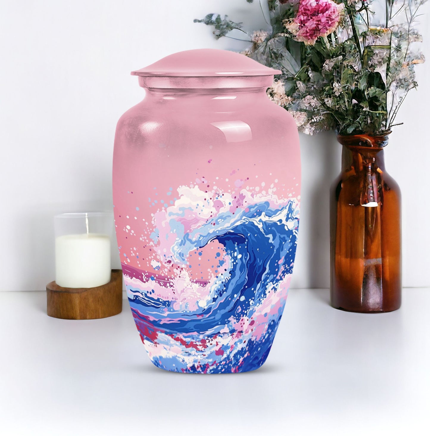 10-inch ocean waves urn, aluminium-made classic design