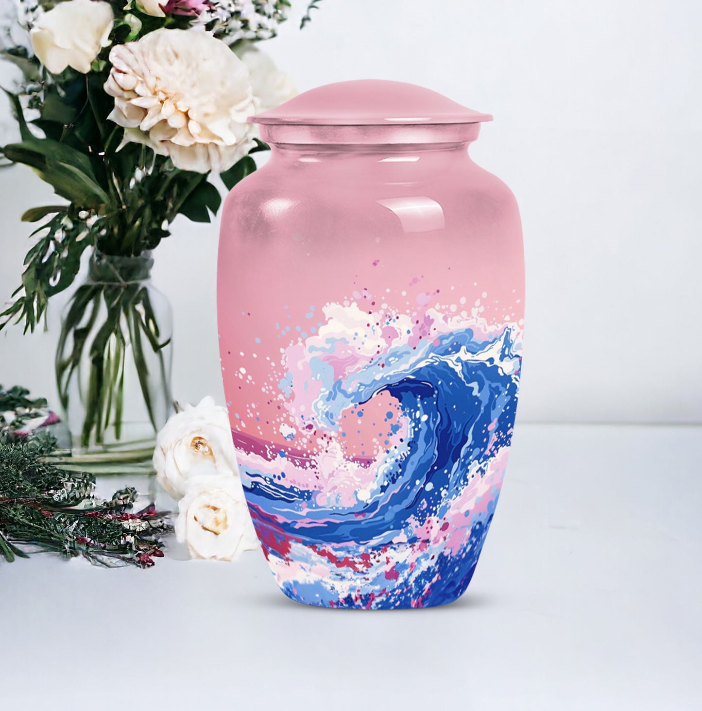 10-inch ocean waves urn, aluminium-made classic design