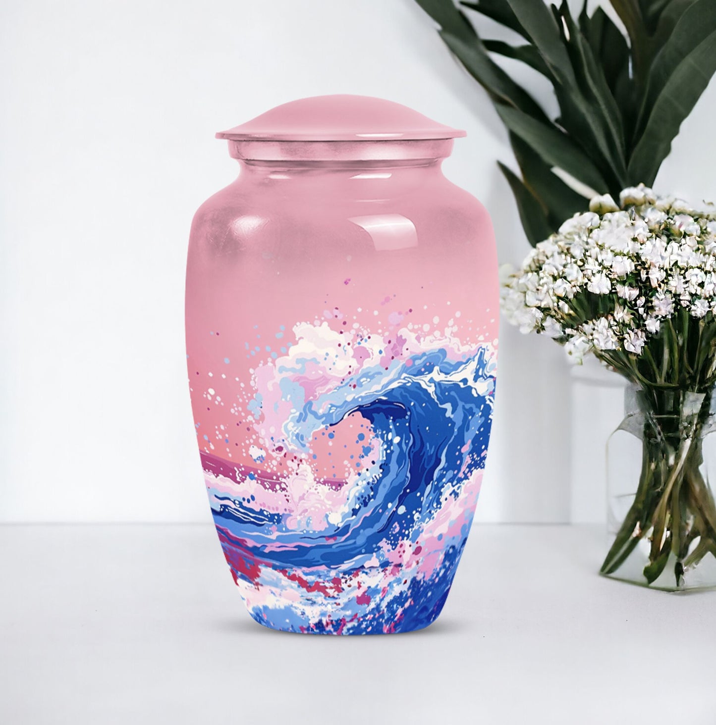 10-inch ocean waves urn, aluminium-made classic design