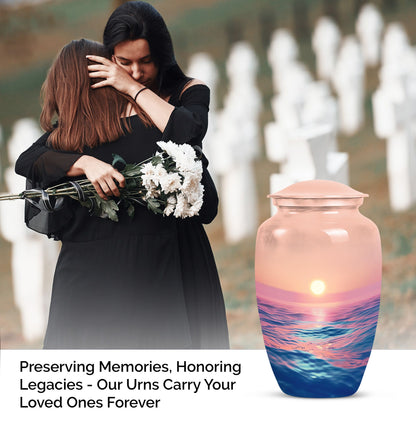 Classic ocean waves urn for adult human ashes.