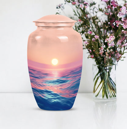Classic ocean waves urn for adult human ashes.