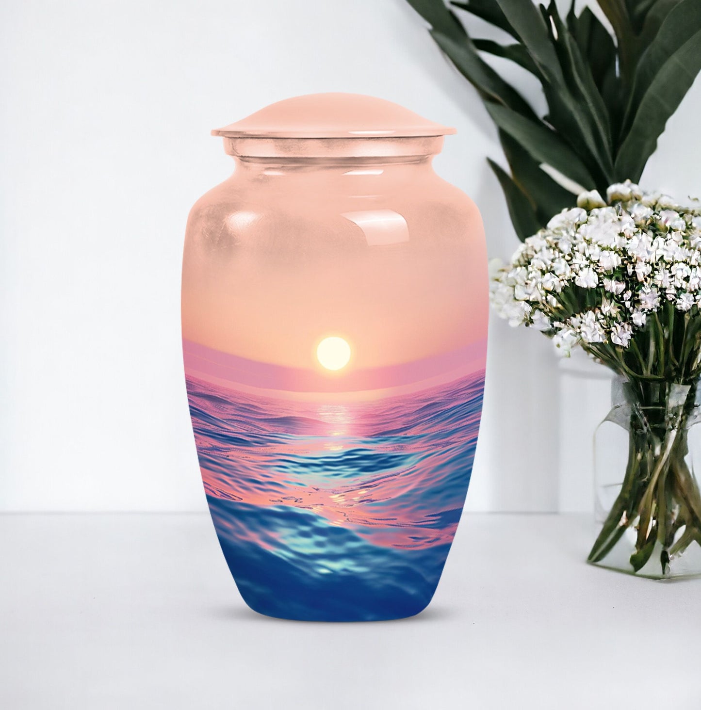 Classic ocean waves urn for adult human ashes.
