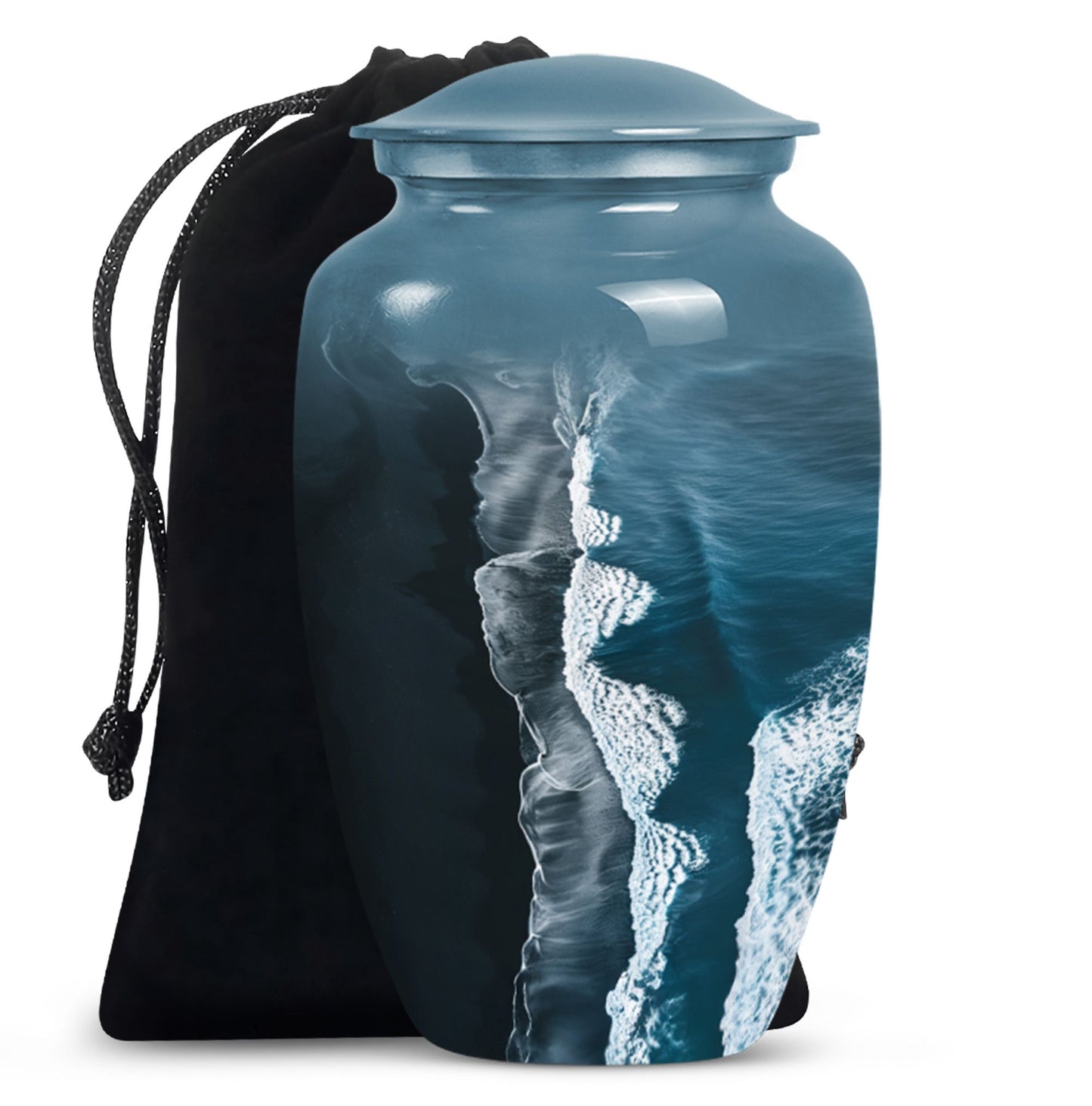 Classic ocean waves urn designed with butterfly theme.