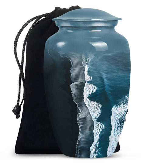 Classic ocean waves urn designed with butterfly theme.