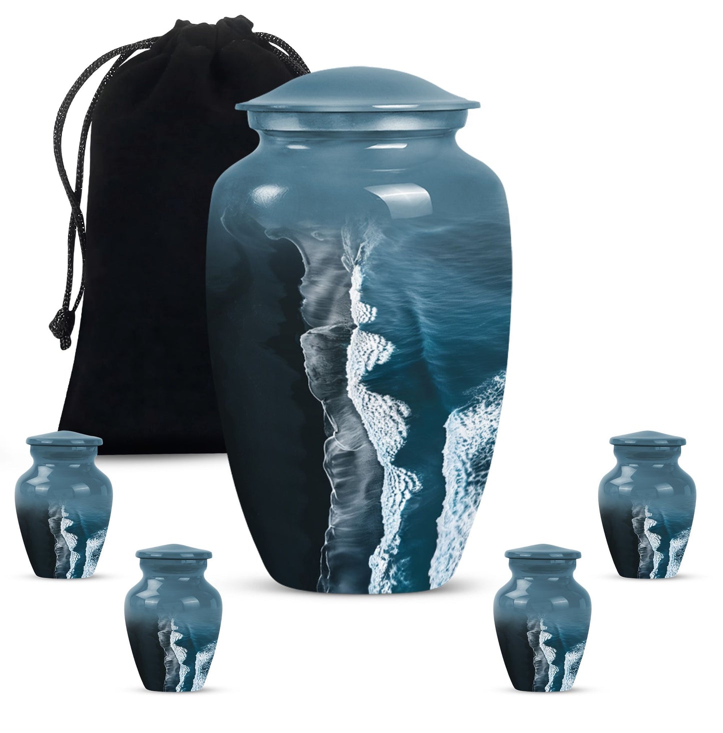Classic ocean waves urn designed with butterfly theme.
