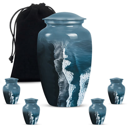 Classic ocean waves urn designed with butterfly theme.