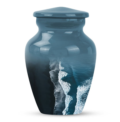 Classic ocean waves urn designed with butterfly theme.