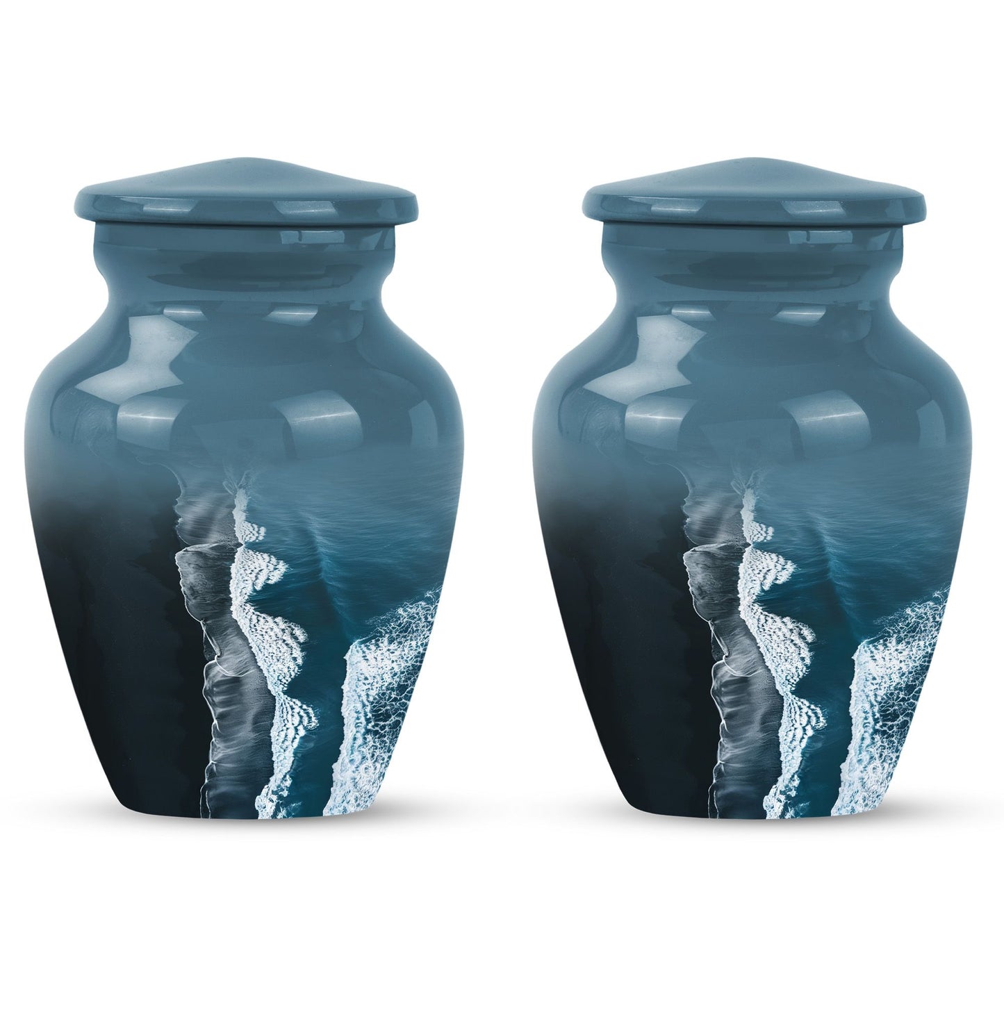 Classic ocean waves urn designed with butterfly theme.