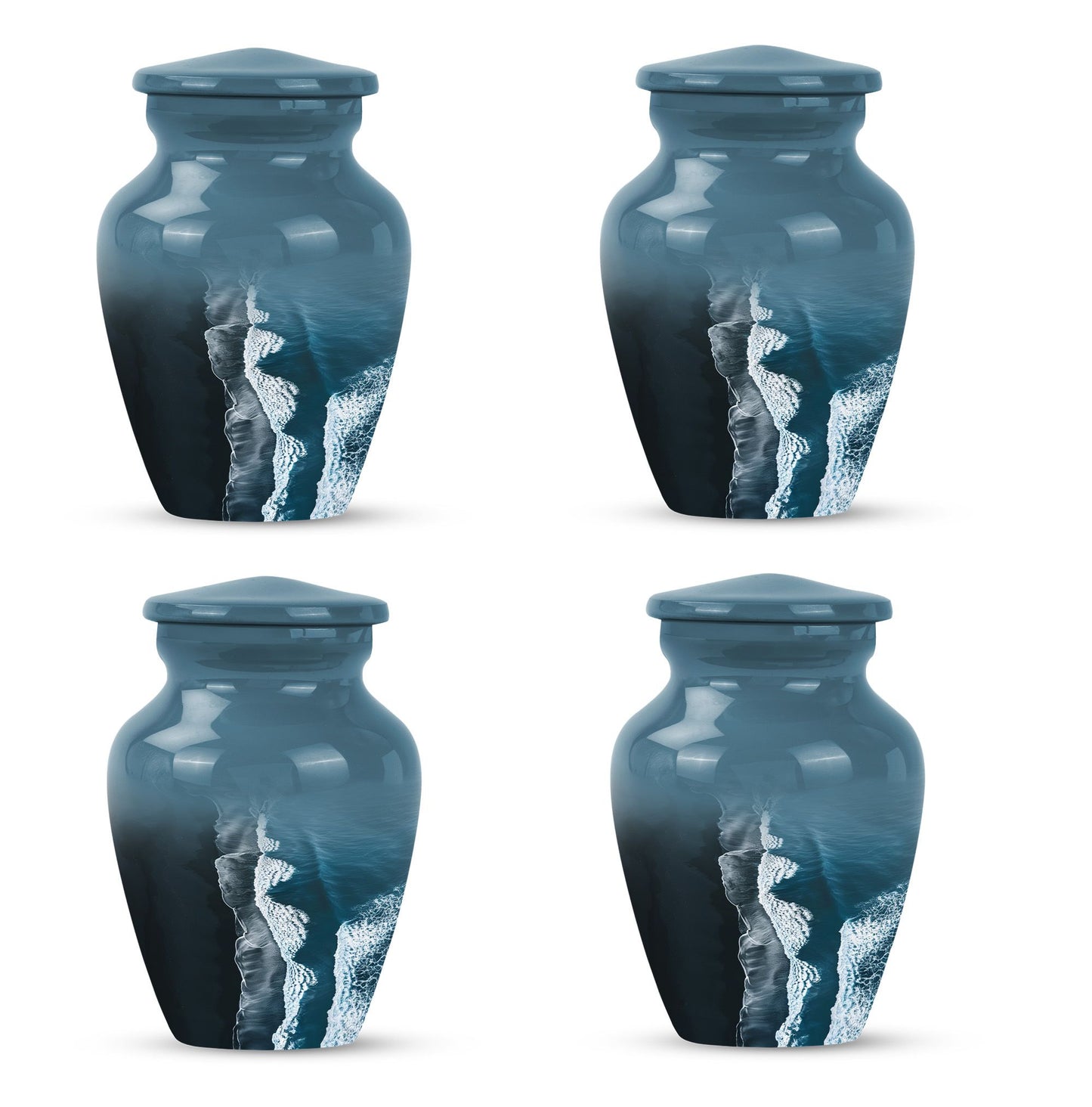 Classic ocean waves urn designed with butterfly theme.