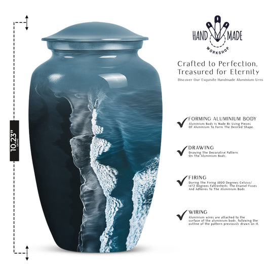 Classic ocean waves urn designed with butterfly theme.