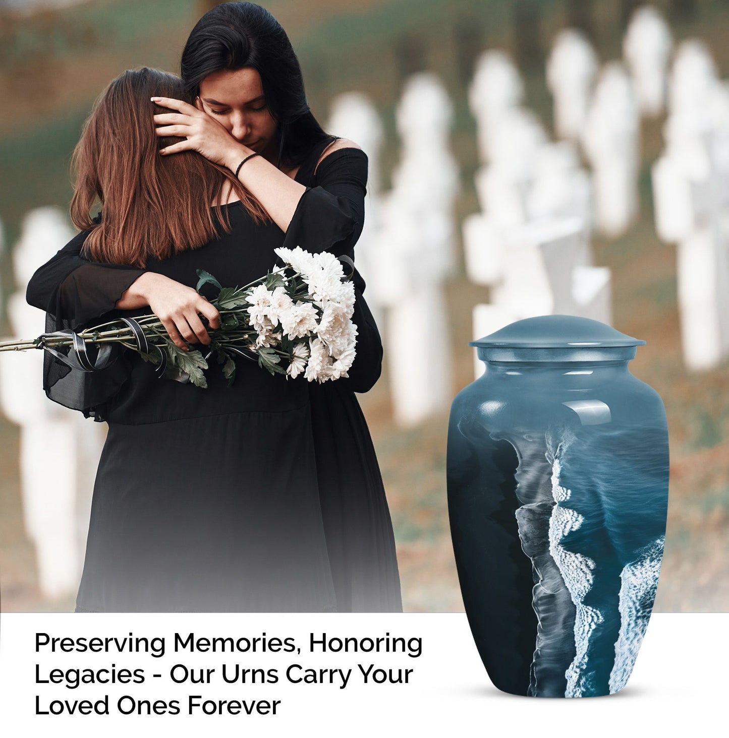 Classic ocean waves urn designed with butterfly theme.