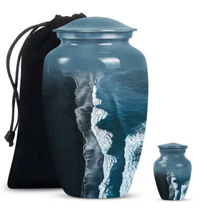 Classic ocean waves urn designed with butterfly theme.