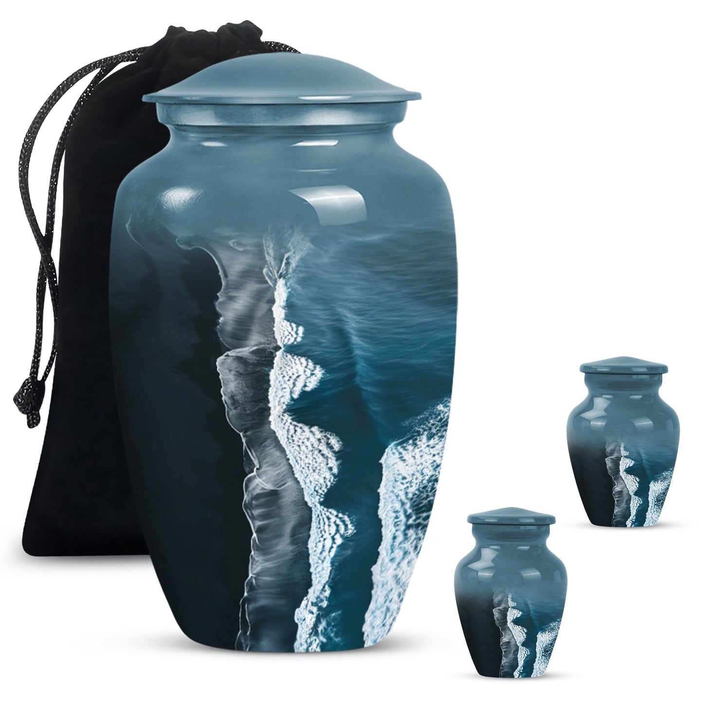 Classic ocean waves urn designed with butterfly theme.