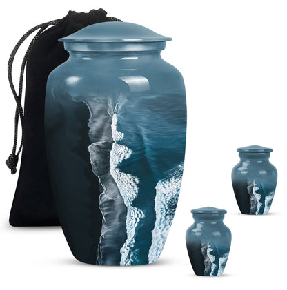 Classic ocean waves urn designed with butterfly theme.