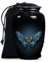 wings blue urn with butterfly theme for human ashes,