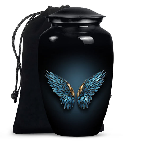 wings blue urn with butterfly theme for human ashes,