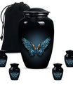 wings blue urn with butterfly theme for human ashes,