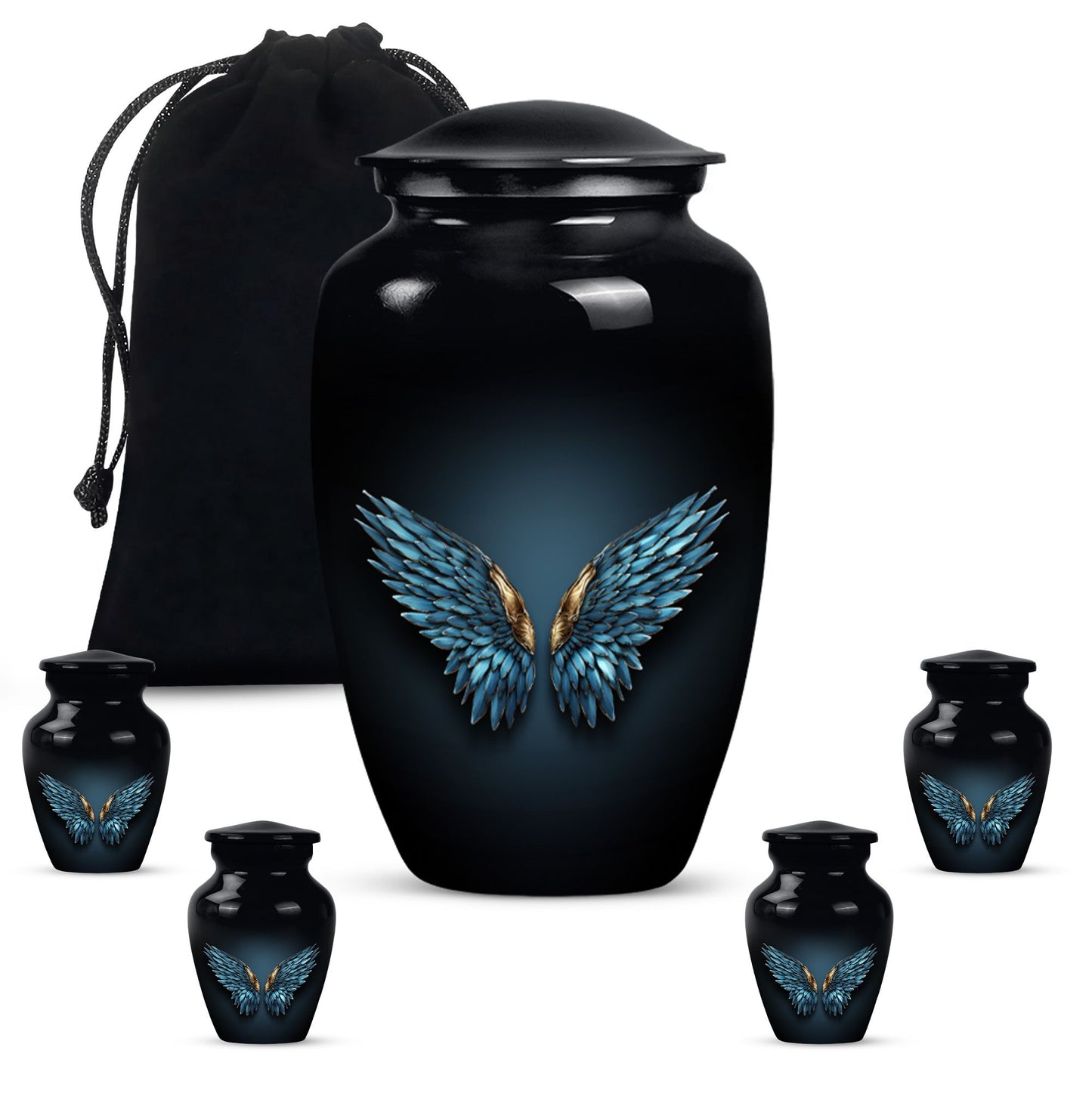 wings blue urn with butterfly theme for human ashes,