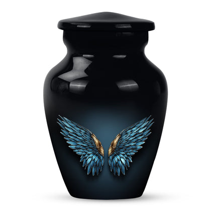 wings blue urn with butterfly theme for human ashes,