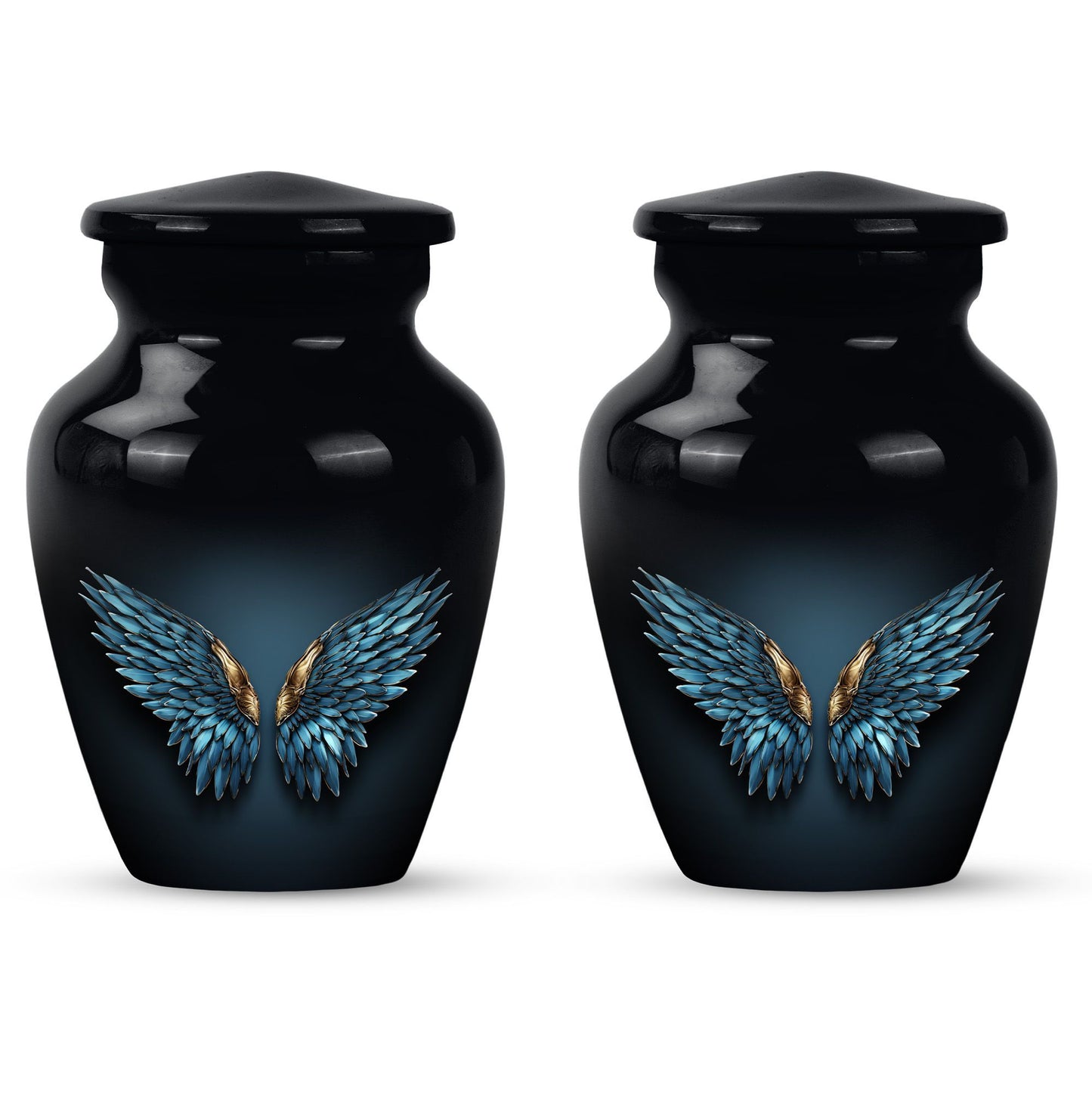 wings blue urn with butterfly theme for human ashes,