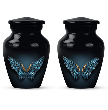 wings blue urn with butterfly theme for human ashes,
