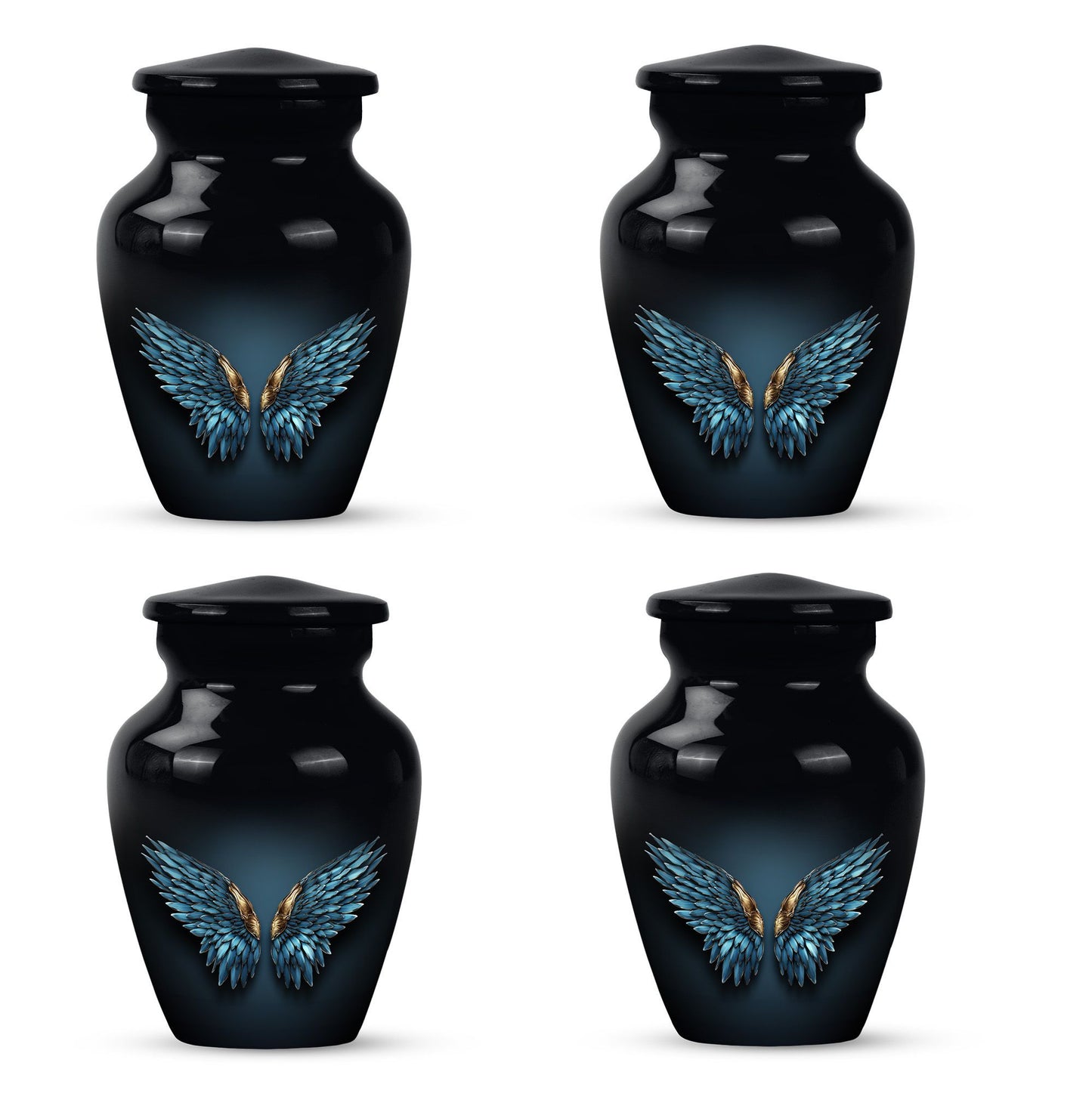 wings blue urn with butterfly theme for human ashes,