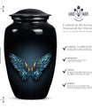 wings blue urn with butterfly theme for human ashes,