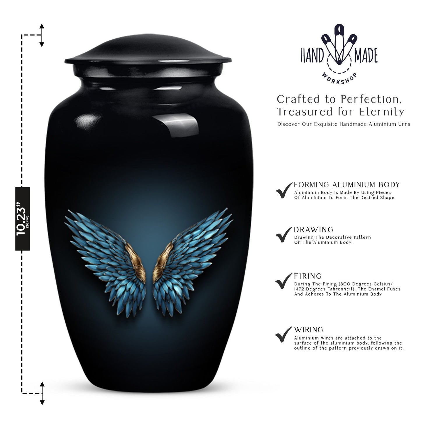 wings blue urn with butterfly theme for human ashes,