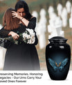 wings blue urn with butterfly theme for human ashes,