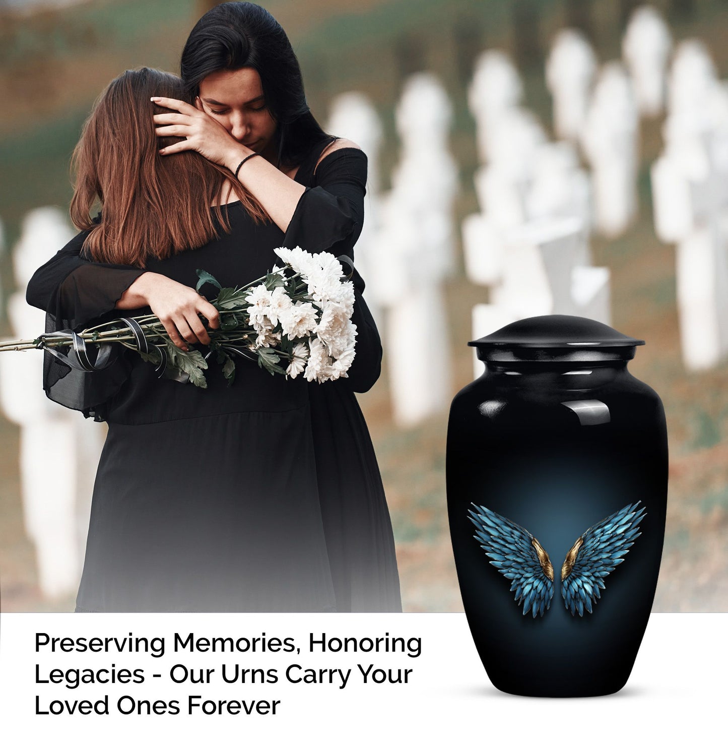 wings blue urn with butterfly theme for human ashes,
