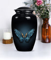 wings blue urn with butterfly theme for human ashes,