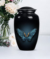 wings blue urn with butterfly theme for human ashes,