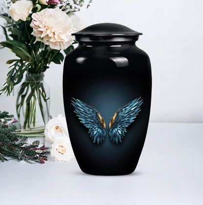 wings blue urn with butterfly theme for human ashes,