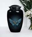 wings blue urn with butterfly theme for human ashes,