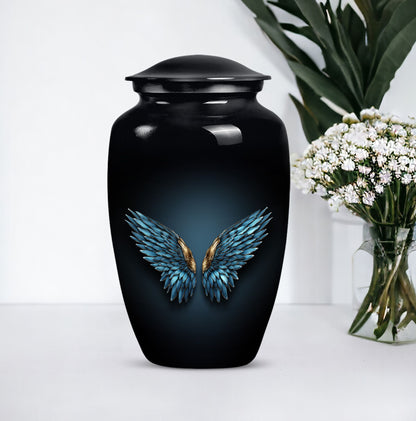 wings blue urn with butterfly theme for human ashes,