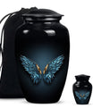 wings blue urn with butterfly theme for human ashes,