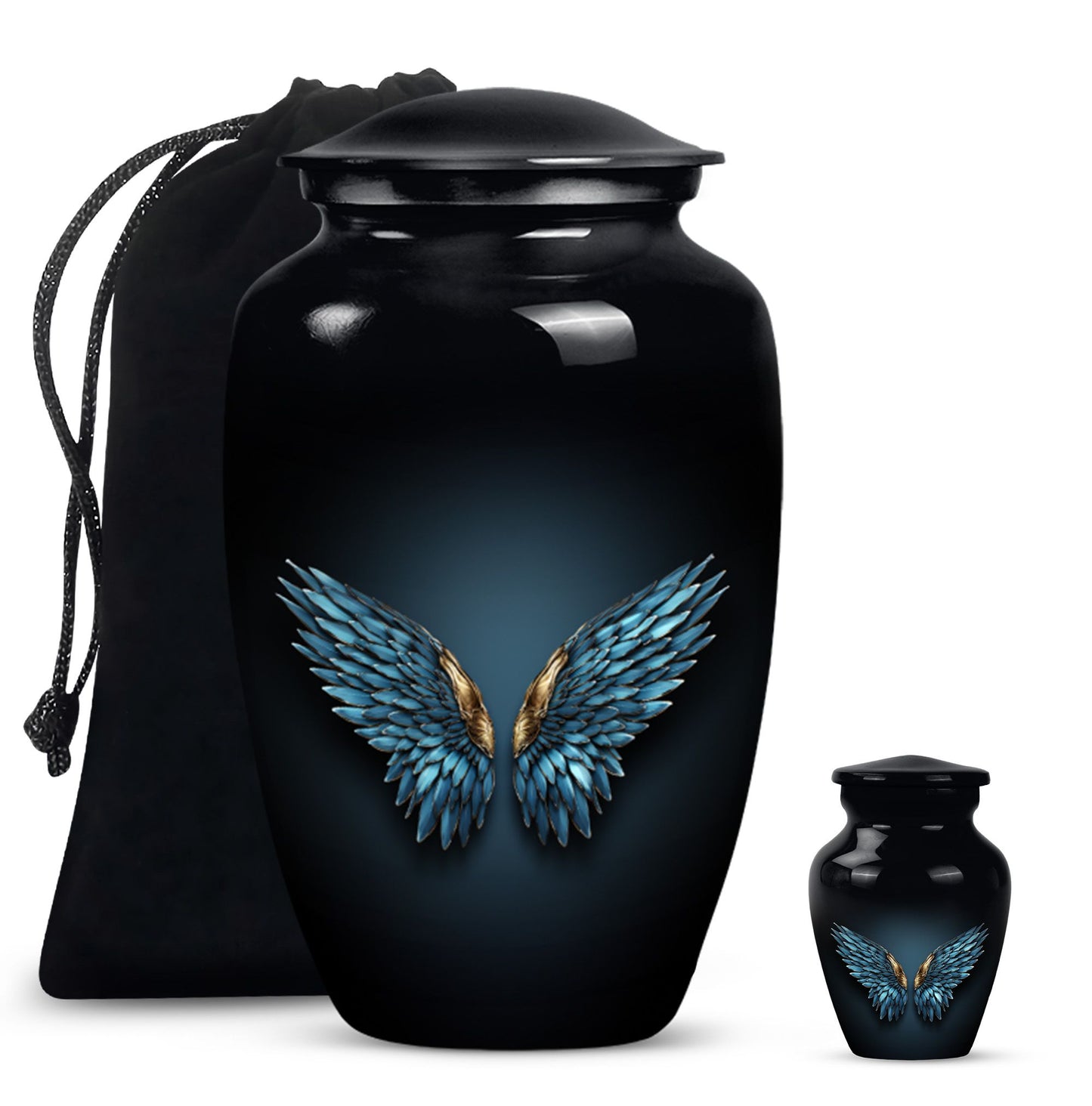 wings blue urn with butterfly theme for human ashes,