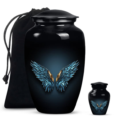 wings blue urn with butterfly theme for human ashes,