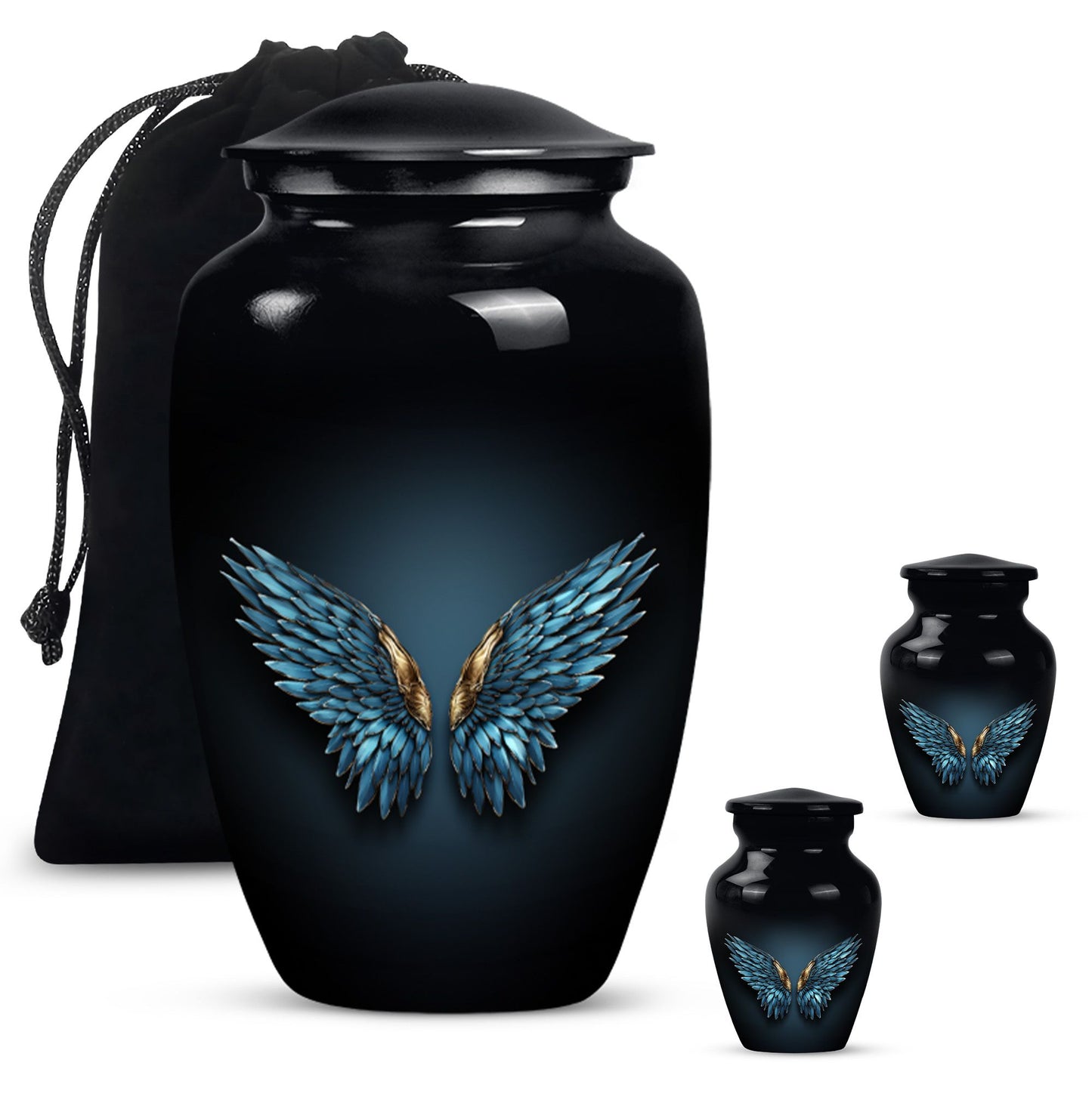 wings blue urn with butterfly theme for human ashes,