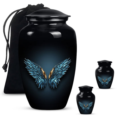 wings blue urn with butterfly theme for human ashes,