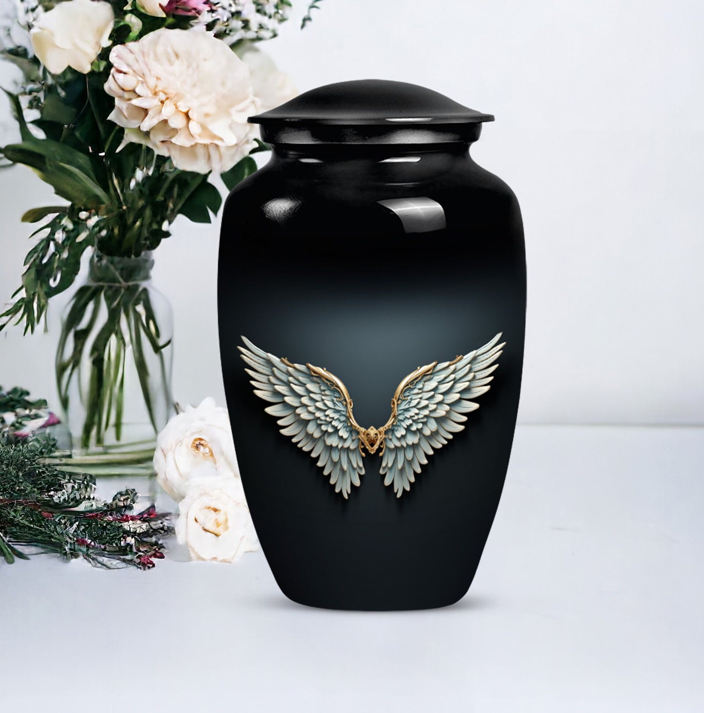  wings blue urn for ashes, personalized butterfly theme, 