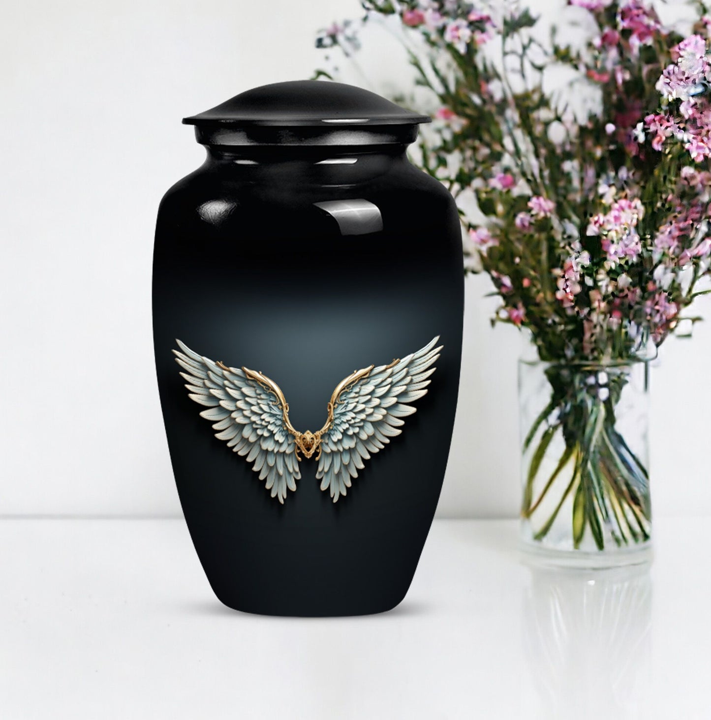  wings blue urn for ashes, personalized butterfly theme, 
