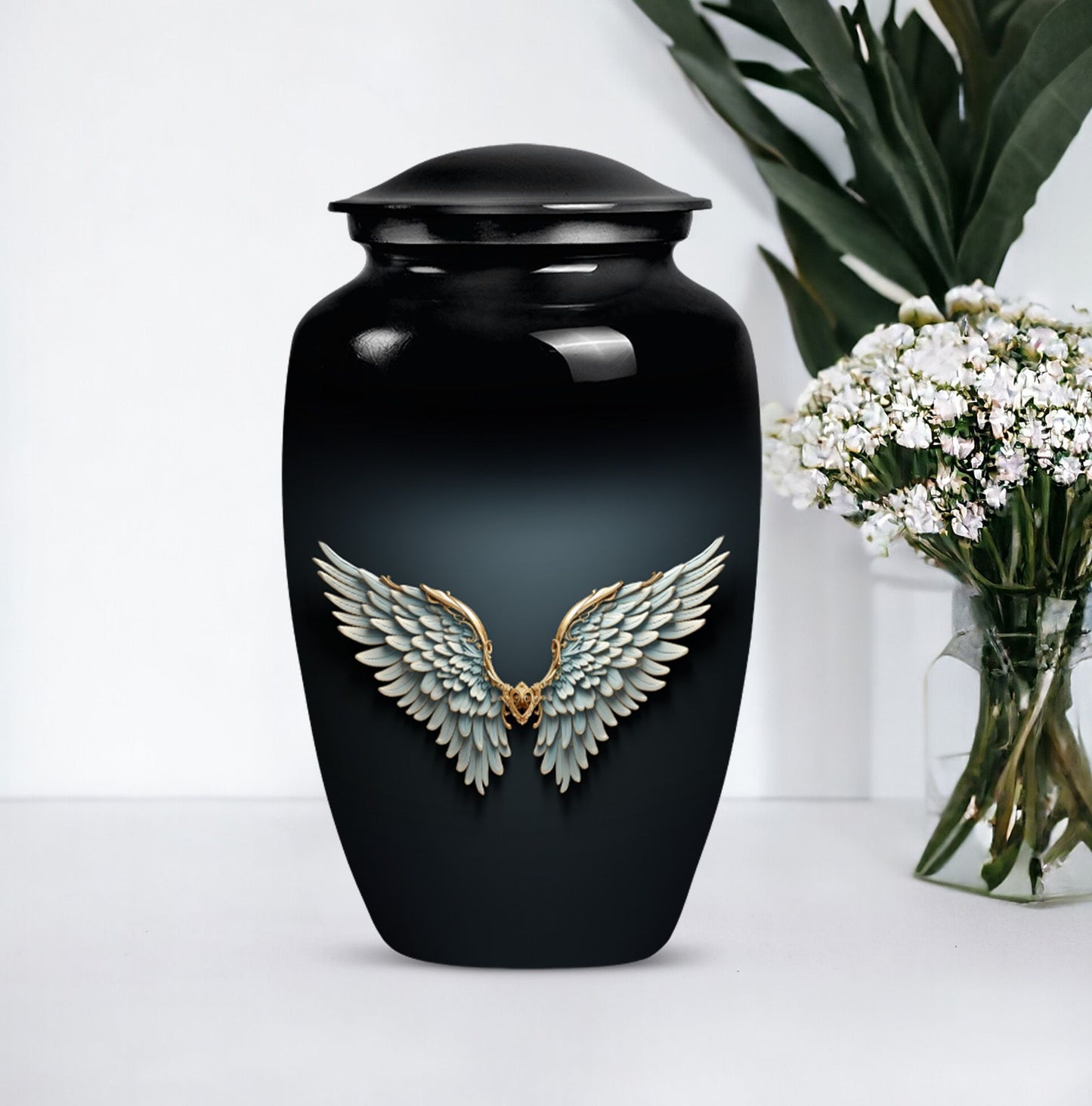  wings blue urn for ashes, personalized butterfly theme, 