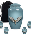 Wings Blue Theme Large Urn With 4 Keepsake Urn