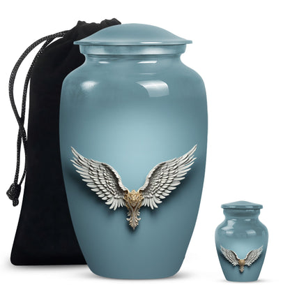 Wings Blue Theme Large Urn With 1 Keepsake Urn