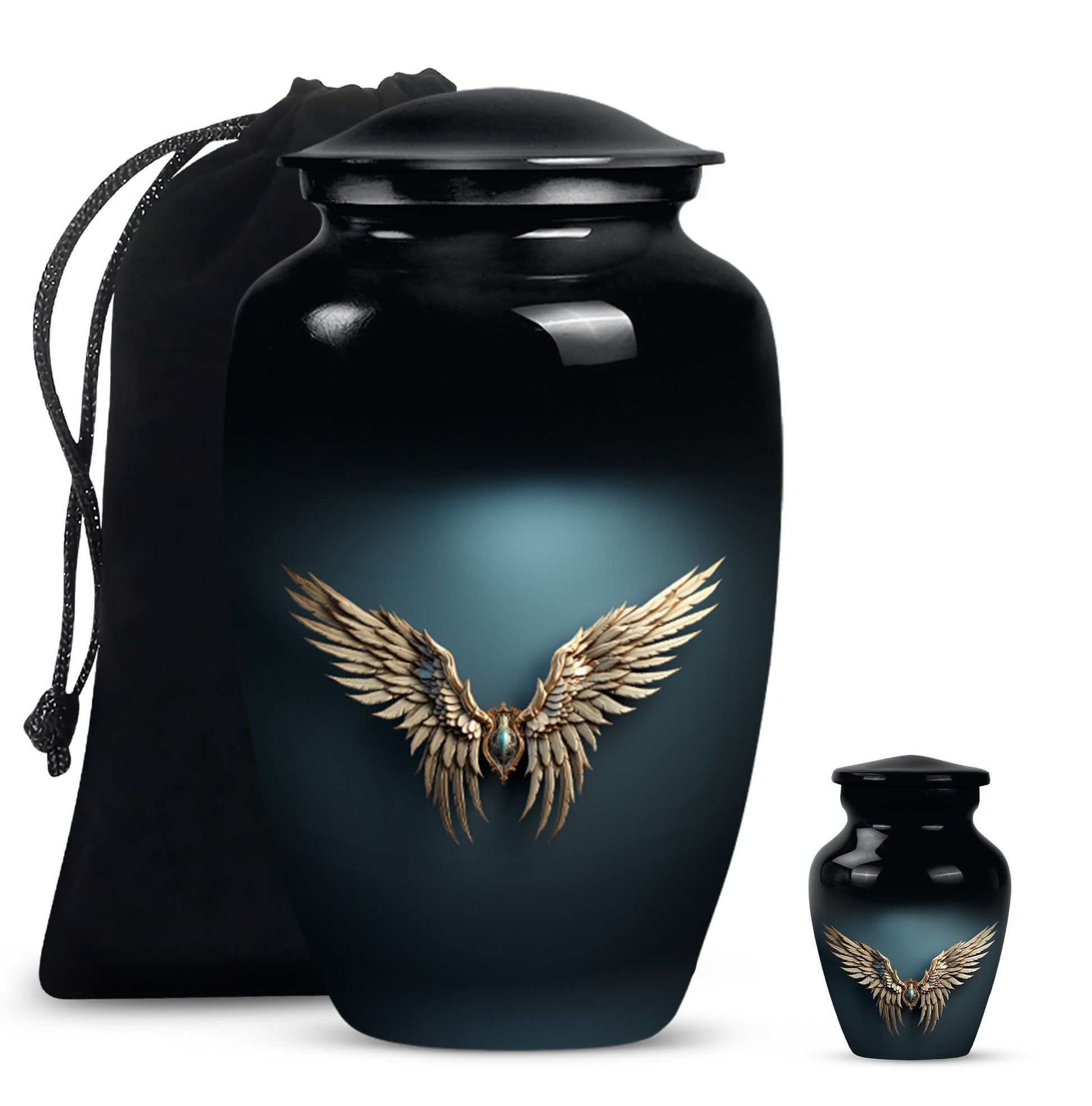 Wings Blue Theme Large Urn With 1 Keepsake Urn