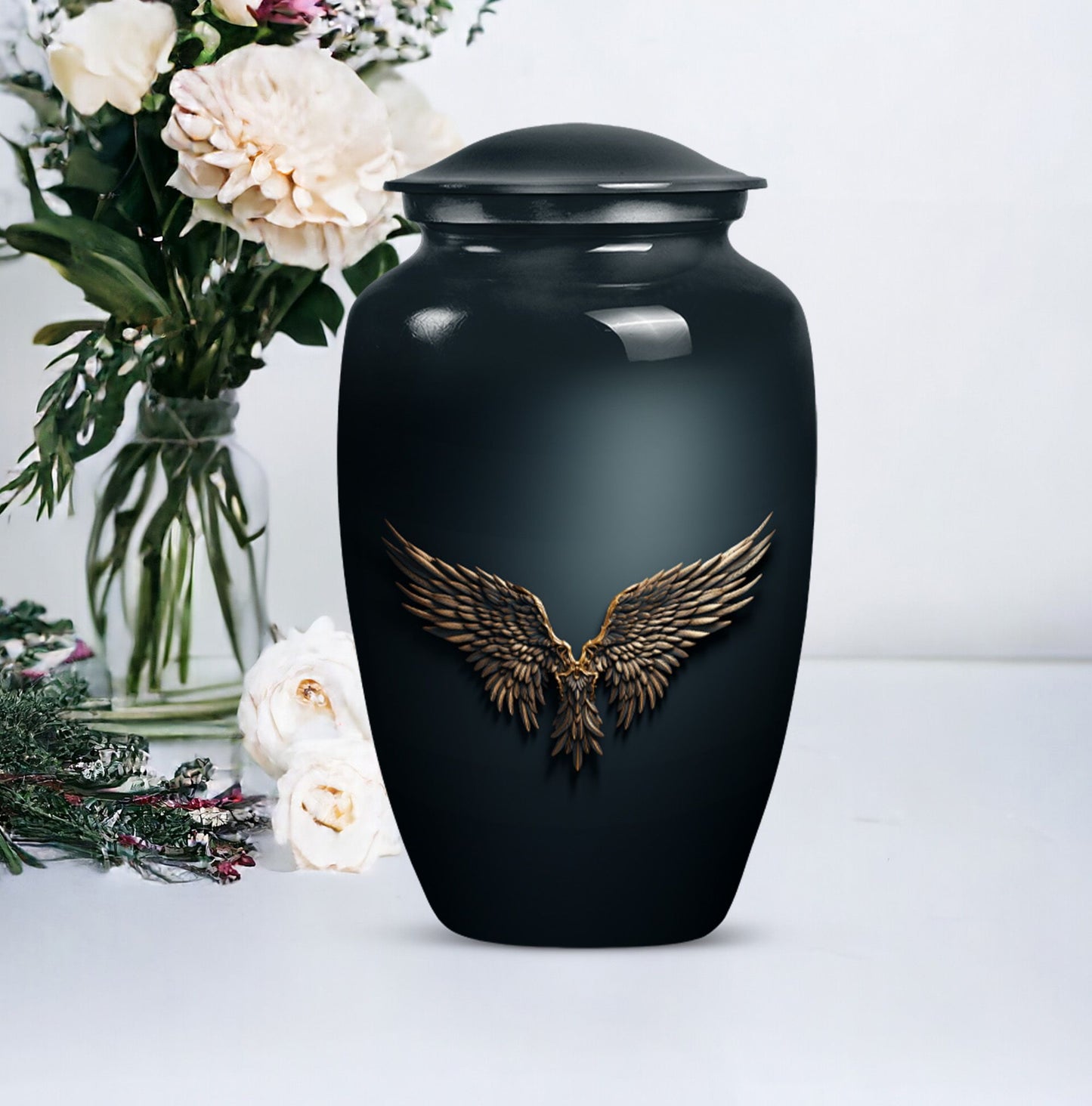 10-inch classic, wings blue urn with butterfly theme.