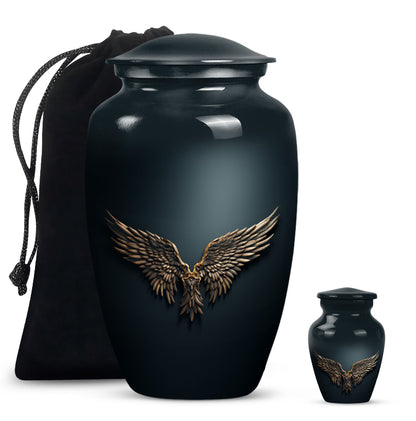 Wings Blue Theme Large Urn With 1 Keepsake Urn