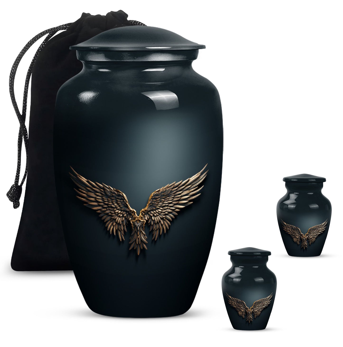 Wings Blue Theme Large Urn With 2 Keepsake Urn